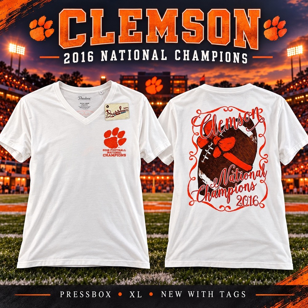 Pressbox Clemson Tigers 2016 National Champions V-Neck T-Shirt White XL NWT